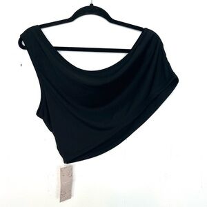 NWT Emery Rose Black Rib Knit One Shoulder Fitted Crop Top Tank 3XL
